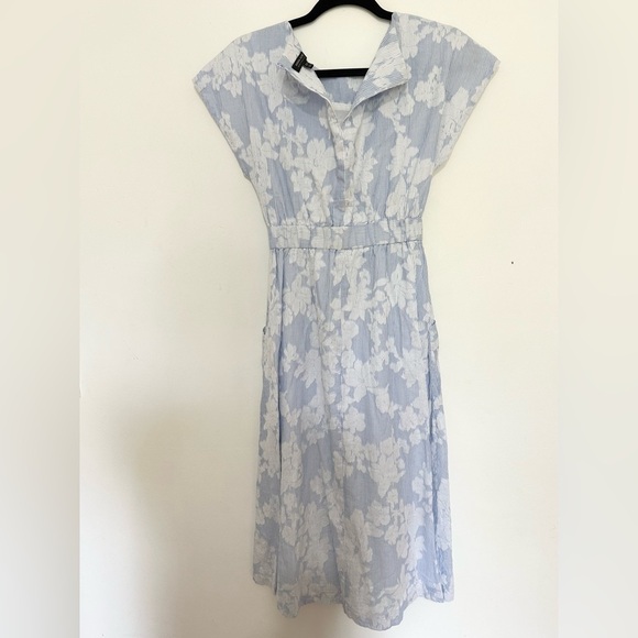 Banana Republic Poplin Fit-and-Flare Dress,Light Blue Stripe XXS #555102 T09 - Picture 4 of 4